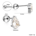Pear-cut clear zircon screw-back stud earrings in silver stainless steel finish - Silver Pear Shape (EA63040AS)
