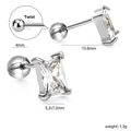Minimalist rectangular white zircon stud earrings in stainless steel with ball screw back - Silver Rectangle Cut (EA63070AS)
