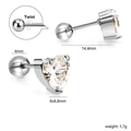Polished stainless steel heart-shaped zircon stud earrings with spiral screw back - Silver Heart Shape (EA63080AS)
