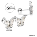 Silver butterfly stud earring with sparkling crystals and a secure screw-back closure - Silver Clear Zircon (EA63140AS)