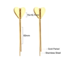 Detail showing dimensions and gold plated stainless steel material for tassel heart earrings - Gold Heart Long Tassel Style (EA567401G)