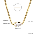 Detail of 18K gold plated stainless steel box chain with marquise cut zircon pendant - White (NE2C280AG)