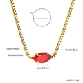 Gold plated stainless steel necklace with red marquise stone pendant and size details - Red (NE2C280EG)