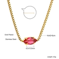 Detail view of gold-plated stainless steel necklace with marquise red stone and dimensions - Dark Red (NE2C280NG)