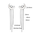 Vista detallada de pendientes de acero con estrella, luna, cadenas de serpiente y medidas - Plata (EA56760AS)