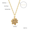 Detailed view of 18K gold plated maple leaf pendant with white crystal inlay and dimensions - White Zircon Style (NE2B750AG)