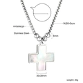 Details zur Kreuzkette mit Muschel-Inlay und Stahlkugeln inklusive Maßangaben - Kreuz-Stil (NE2D070AS)