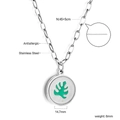 Detail view of 18K gold plated stainless steel necklace with green leaf shell pendant - Silver Monstera Leaf Style (NE2A720MS)