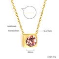 Macro detail of square gold plated stainless steel pendant with pink crystal - Gold-Pink Zirconia (NE2C270FG)