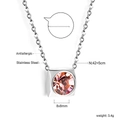 Detail of 8x8mm pink square gemstone pendant on antiallergic stainless steel chain - Silver-Pink Zirconia (NE2C270FS)