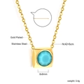 Detail of square gold plated necklace with blue gemstone pendant and measurement data - Gold-Blue Zirconia (NE2C270HG)