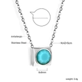 Detail view of 8x8mm square blue stone pendant on a durable stainless steel chain - Silver-Blue Zirconia (NE2C270HS)
