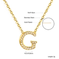 Detail of 18K gold plated G-letter pendant necklace with CZ stones and chain measurements - Gold Letter G