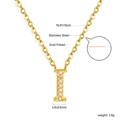 Close-up of letter I pendant with zircons on an 18K gold-plated stainless steel chain - Gold Letter I
