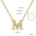 Detailed specs for gold stainless steel M pendant necklace with cubic zirconia - Gold Letter M