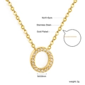 Detailed view of 18K gold plated stainless steel necklace with zircon oval pendant - Gold Letter O