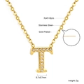 Detail view of 18K gold plated letter T pendant with zircon inlays and dimensions - Gold Letter T