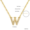 Detail view of 18K gold plated stainless steel 'W' pendant with pave-set cubic zirconia - Gold Letter W