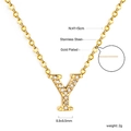 Macro detail of gold plated 18K stainless steel letter Y pendant with cubic zirconia stones - Gold Letter Y