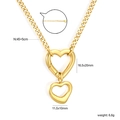 18k gold plated heart pendant necklace with chunky curb chain and size measurements - Double Heart Interlocking Layered Style (NE2H1301G)