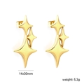 18k gold plated stainless steel starburst drop earrings in 14x30mm size for women - Gold Triple Star Style (EA5D0101G)