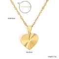 18k gold plated heart pendant necklace with water wave chain and size specifications - Radial Texture Heart Style (NE2G8301G)
