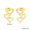 18k gold plated irregular hollow heart stud earrings featuring layered open frames - Triple Hollow Heart Style (EA5D5001G)