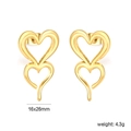 Minimalist 18K gold stainless steel heart-in-heart stud earrings measuring 16x26mm - Large Nested Small Heart Style (EA5D5801G)
