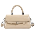 Elegant cream square crossbody bag with decorative belt strap and top handle for women - Apricot