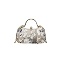 Floral jacquard evening bag in cream and black with a gold clasp and chain strap - Black