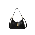 Classic black handbag with geometric quilting, golden metal lock and leather top handle - Black