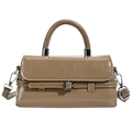 Glossy khaki crossbody bag with pleated texture and silver hardware for women - Khaki