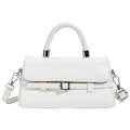 Glossy white rectangle handbag with belt buckle detail and detachable shoulder strap - Beige