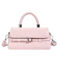 Pink patent leather crossbody bag with decorative belt strap and silver hardware - Pink