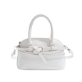 Chic white shell-shaped handbag with knotted leather belt decoration and silver metal buckle - White