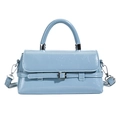 Light blue patent leather small square handbag with silver hardware and shoulder strap - Blue