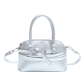Metallic silver shell bag with decorative knot belt and adjustable shoulder strap - Silver