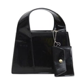 Sac à main noir brillant en cuir verni avec une mini pochette et chaîne argentée - Noir