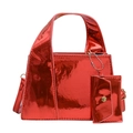 Glossy red patent leather crossbody handbag with matching mini envelope pouch attachment - Red