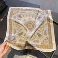 Elegant mulberry silk square scarf with vintage orange paisley pattern and satin finish - 53*53cm / Light Green
