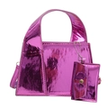 Sac à main rose métallisé brillant avec pochette assortie et bandoulière réglable - Rose rouge