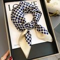 Polka dot silk scarf in champagne and navy blue with a luxurious satin finish - 65x65cm / Navy Blue Polka Dot (Champagne Base)