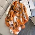 Large orange floral silk scarf with bee print and elegant rolled edges for beach or resort - 130*180cm / Orange
