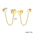 Detailed view of butterfly and zircon stud earrings with 4cm gold chain for double piercings - Butterfly Zircon Linked Style (EA5D240MG)