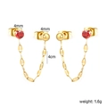 Golden butterfly aesthetic chain earrings with red ruby stud for double piercings - Red Zircon Ball Linked Style (EA5D260MG)
