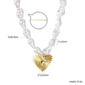 Baroque pearl necklace with golden heart pendant and zircon, showing length dimensions - Baroque Pearl Heart Pendant Style (NE2G60A1G)