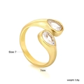 Anello aperto geometrico irregolare in oro 18k con doppio zircone a pera misura 7 - Stile Aperto in Zirconia a Doppia Goccia d'Acqua (RI1720A7G)