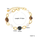 Tiger eye and pearl beaded bracelet with stainless steel hollow oval links and lobster clasp - Stitched Pearl Tiger Eye Style (BR29030MG)