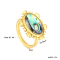 Vintage 18K gold-plated oval ring with iridescent abalone shell and beaded edge - US 6 / Gold Oval Abalone Shell Style (RI1757K6-9G)