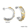 Dettaglio orecchini a C dorati celesti con dimensioni 27mm e peso di 10,2g totali - Stile a Forma di C con Rilievo Sole Luna Stella (EA5D3701M)